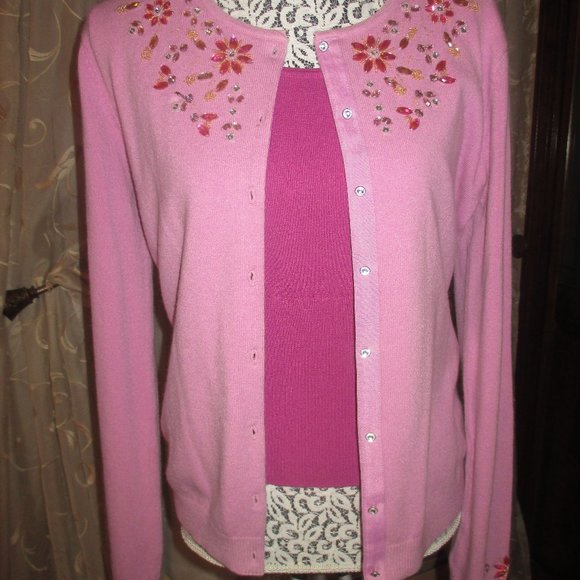 Vintage George Floral Beaded Sweater Set.  Size L(12/14) - Picture 1 of 11